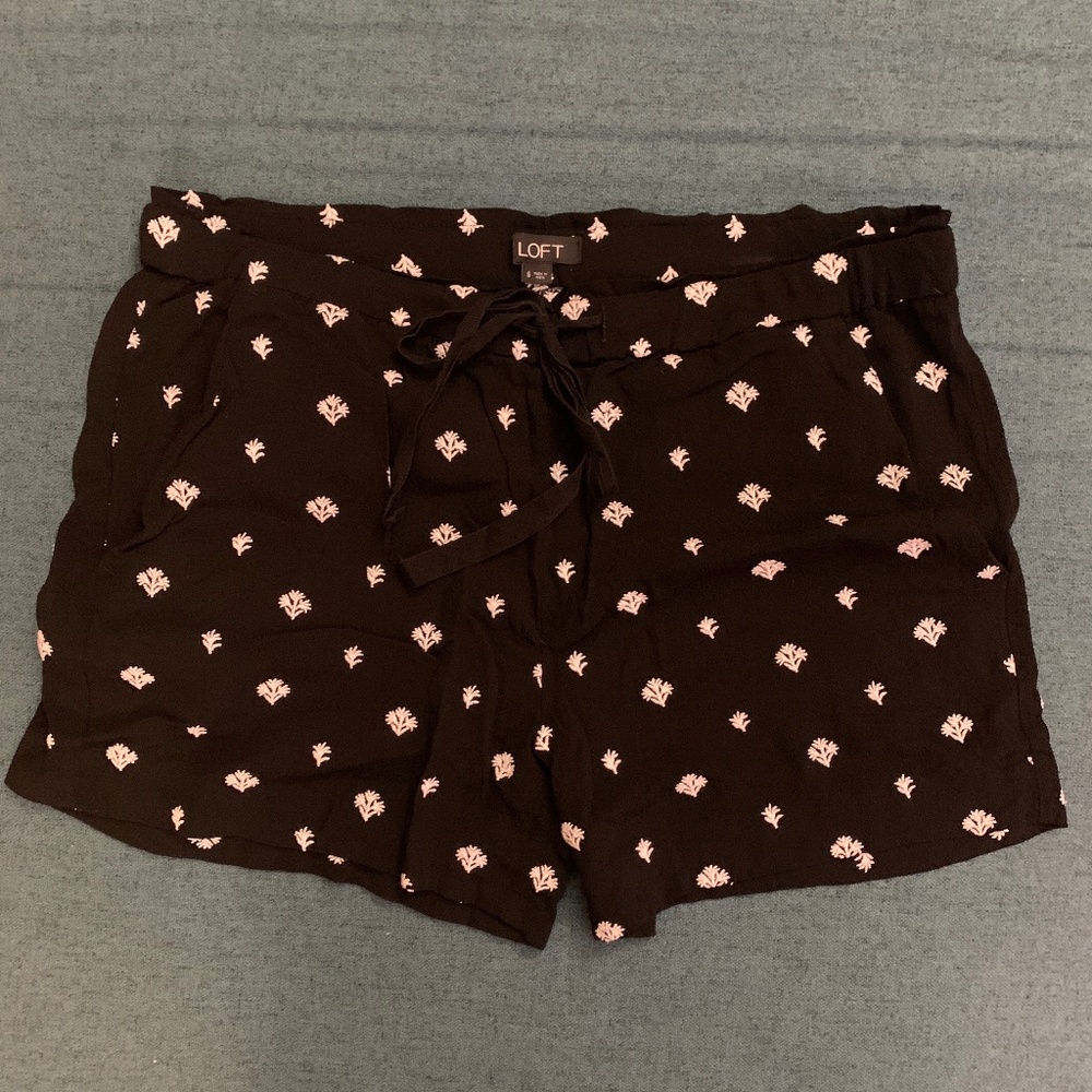 Loft Black and White Floral Shorts